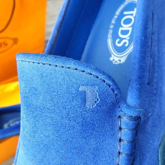 TOD'S Mens Blue nubuck leather moccasins - Picture 5 of 6